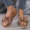 Fashion Bowknot Wedge Sandals for Women Leopard Print Chunky Platform Sandalias Mujer Summer Thick Sole Slippers Plus Size