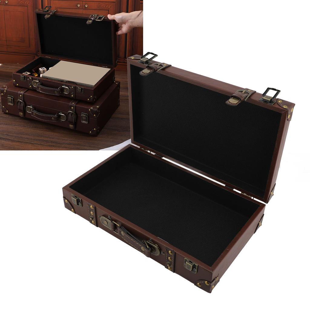 Vintage Suitcase 34x20.5x8cm Wooden Leather Decorative Luggage Trunk for Decoration Storage Photogra