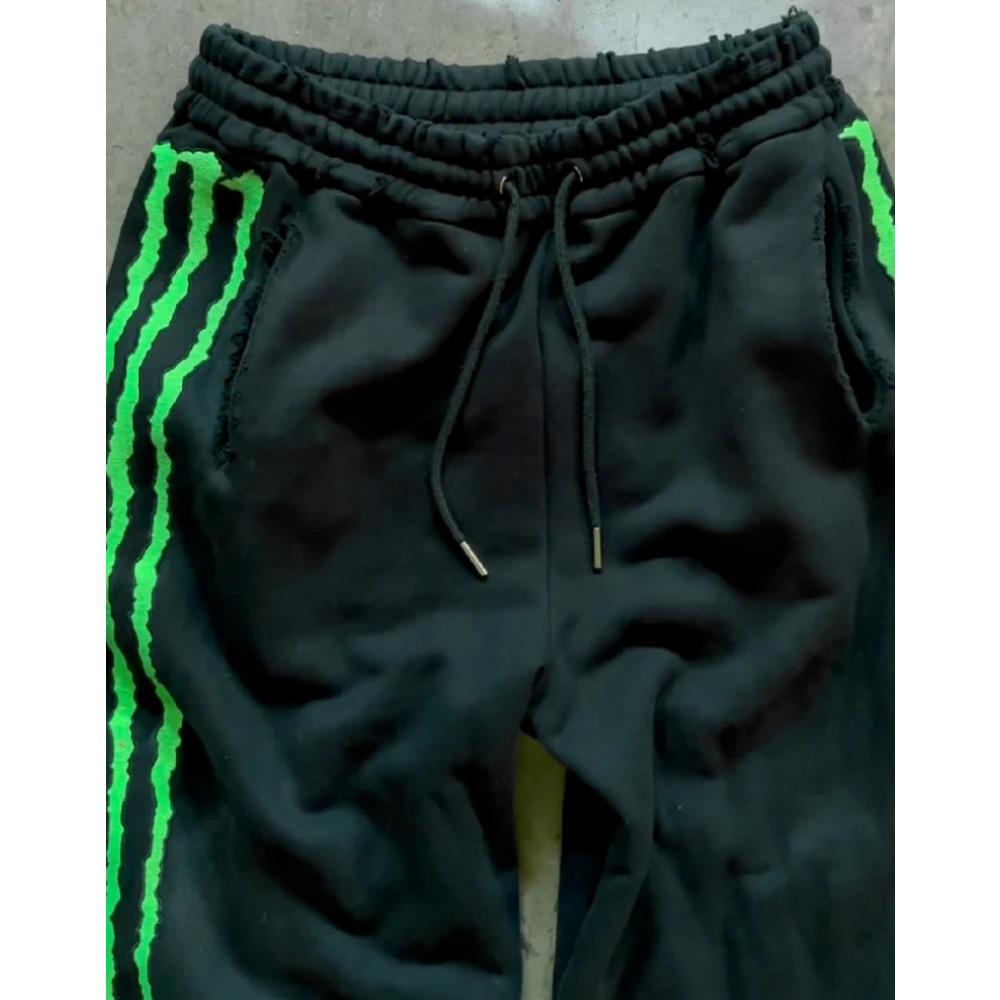 Claw Triple Stripe Fluorescence Sweatpants Y2K Streetwear Hip Hop Personality Glow Casual Pants Cotton Drawstring Joggers