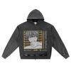 DTG Print Knitted Denim Zip-Up Hoodie Anime Streetwear 37 Brother Print Zipper Hoodies  
