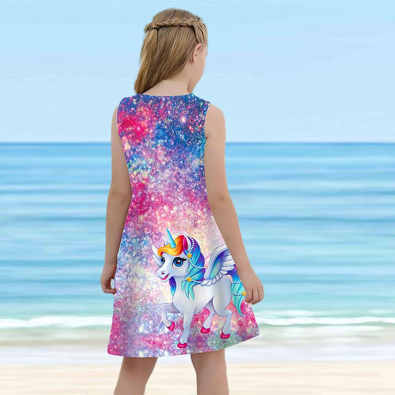 Girls' Dress Sleeveless 3D Colored Background Print Summer Daily Cute Casual Sweet Kids A Line Dress Tank Dress