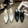Fashion 2024 Spring Summer New Slippers Sexy Pointed Toe Slip On Shoes Mules Female Fashion Thick Heel Outdoor Dress Sandals