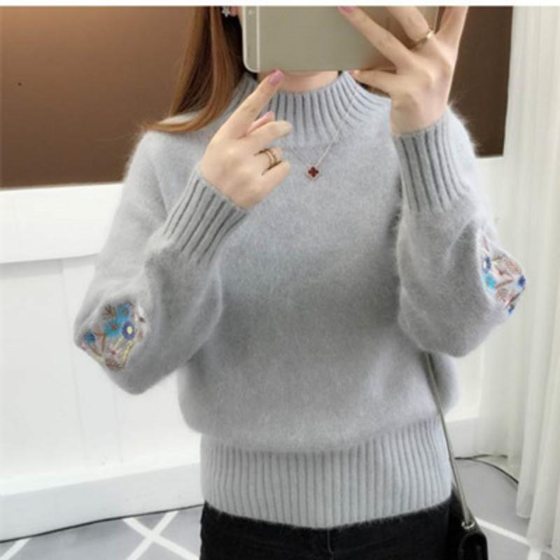 Autumn Winter Woman Sweaters Turtleneck Sweater Female Slim Pullover Jumper Embroidery Knitted Sweater Fashion Casual Top
