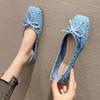 2025 Spring New French Style Flat Shoes Versatile Elegant Bow Women Flats Shallow Mouth Soft Sequin Women Shoes Mujer
