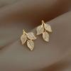Micro-inlaid Zircon Color-preserving Leaf Earrings Atmospheric and High-end