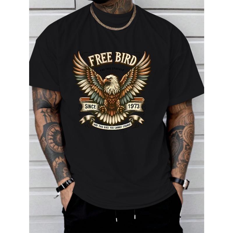 Free Bird Eagle Graphic Tee Men'S Casual Cotton T-Shirt with Slight Stretch Crew Neck All-Season Short Sleeve Print Top