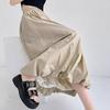 Women's Summer Khaki American Utility Midi Skirt - Elastic Waist Petal Puff Lantern Skirt - Casual Sporty A-Line Umbrella Skirt