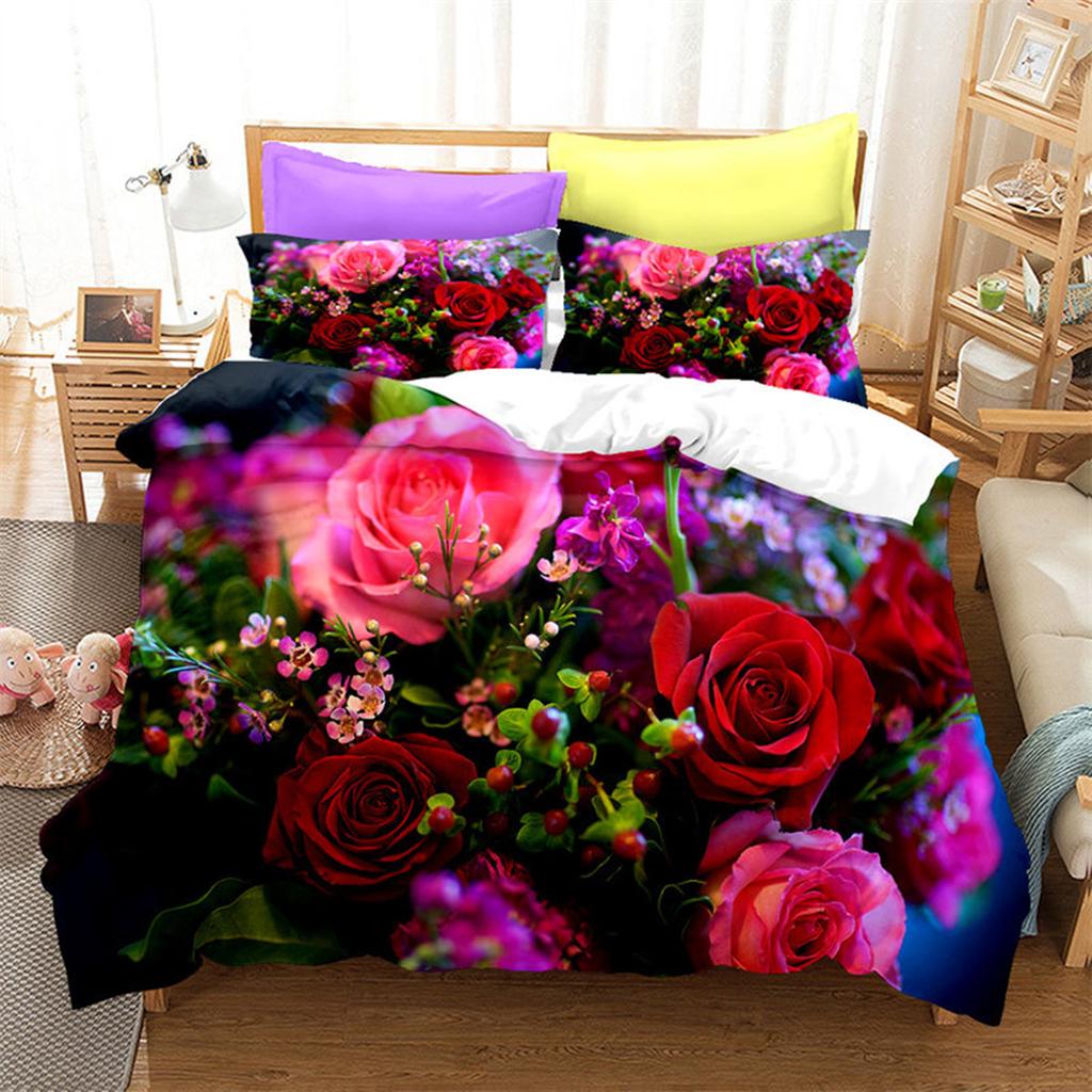 Red Rose Romantic Valentine's Day Floral Duvet Cover for Women Girls Valentine's Day Gift Flowers Print Quilt Cover Room Decor
