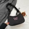 Cute Embroidered Bowknot Butterfly Shoulder Bag Women Pleated Handbag Half-moon Underarm Bag Fashion Oxford Nylon Bow Tote Bag