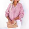 Spring and Autumn Pleated Button Long Sleeved Solid Color Top Women's Shirt Loose Pure Cotton Pullover