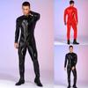 Mens Shiny Patent Leather Jumpsuit Stand Collar Long Sleeve Zipper Leotard Bodysuit Catsuit