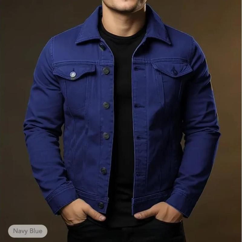 Men's Casual Loose Denim Jacket Plus Size Loose Standing Collar Denim Jacket