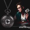 Pocket Watch Skeleton Skull Playing Cards Analog Display with Lid Waterproof Pocket Watch Quartz Pendant Necklace with Chain Black Retro Accessories