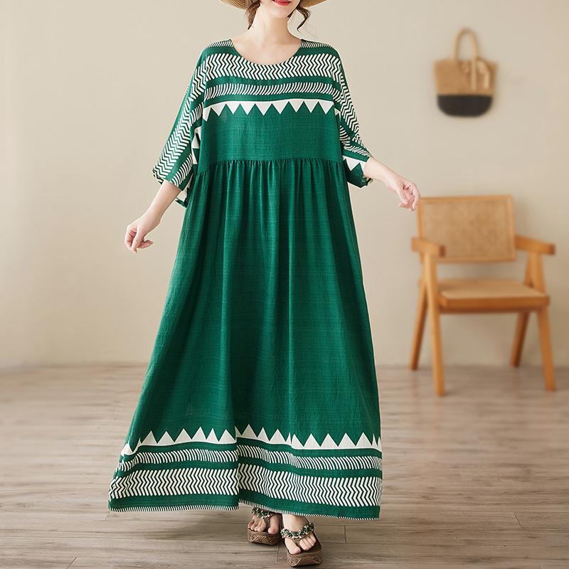 Dimanaf Новое летнее женское платье больших размеров 2025 года с принтом, свободное, элегантное, базовое, повседневное, длинное платье, винтажное, макси