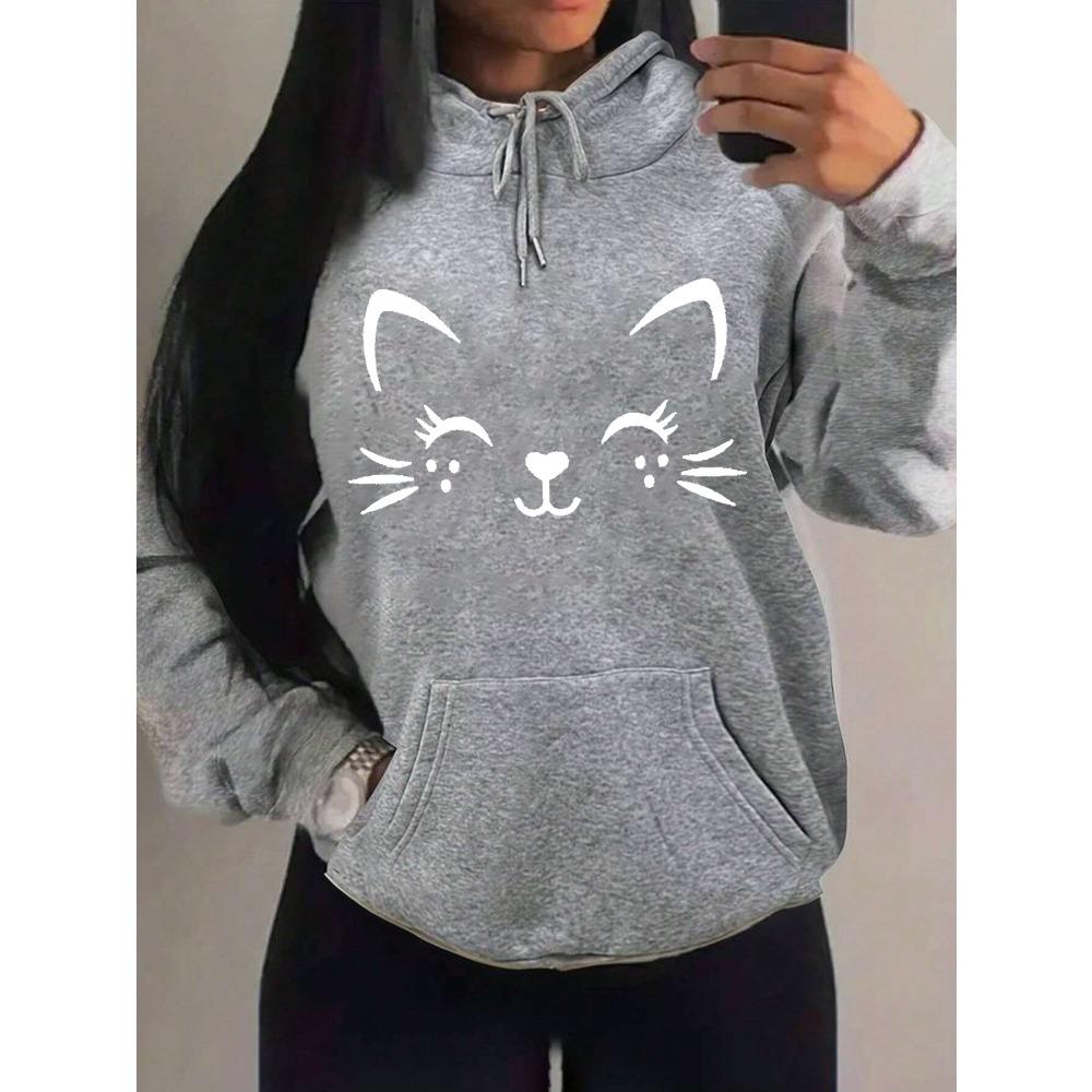 Simple Word Cat Smile Pattern Women Hoodies Fashion Casual Streetwear Personality Hoodie Trendy Fleece Pulloverar