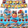 Hot Wheels Birthday Party Tableware Set: Plates, Banners, Tablecloth