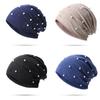 Pearl Rhinestones Women Beanie Hats Autumn Winter Warm Soft Cotton Skullies Caps Casual Outside Turban Female Ladies Hearwear