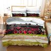 Steam Engine Duvet Cover Set Locomotive Green Black Train On Steel Railway Track Travel Adventure Graphic Print King Queen Size