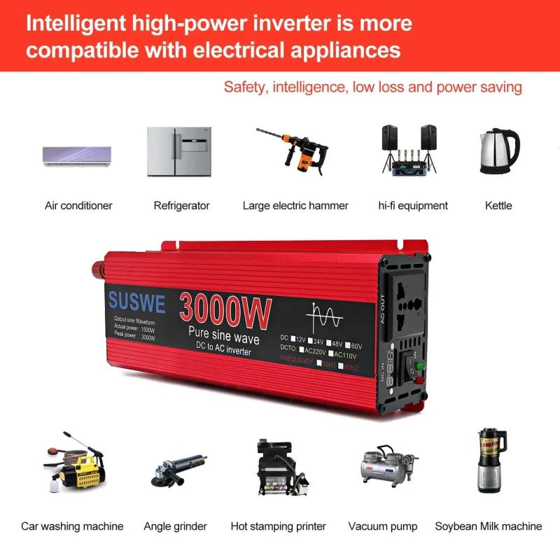 Pure Sine Wave Inverter 1000W 2000W 2200W 3000W DC 12V 24V To AC 220V Voltage 50/60HZ Solar Car Inverters