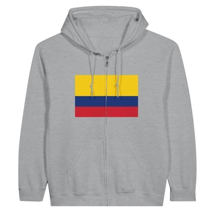 Sweat À Capuche À Fermeture Éclair - PIXELFORMA - Drapeau De La Colombie - Gris - Manches Longues - Col Capuche