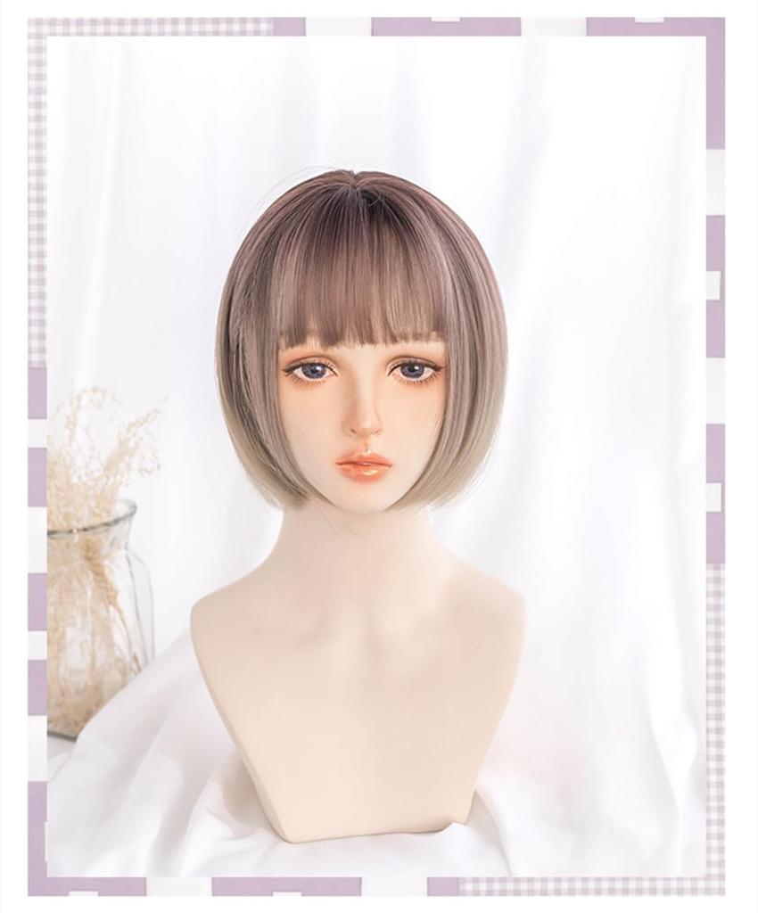 Eileen Bob Brown X Beige Wig Natural Fluffy Wig Straight Small Face Effect Net Included Women's