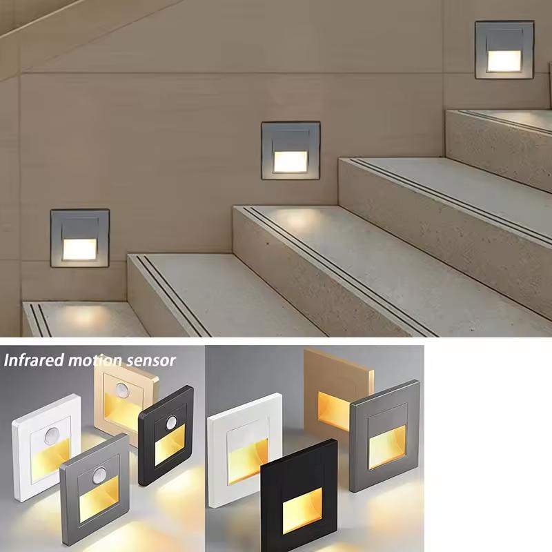 LED Staircase Light Infrared Body Sensor Light Embedded Steps Ladder Stairs Bedroom Night Light