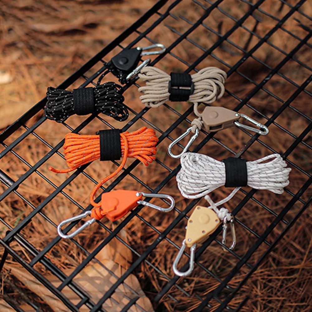 4mm 4m Rope Fastener Reflective Nylon Tent Wind Rope Tensioner with Carabiner Tent Wind Rope Fixed Buckle Adjustable for Camping