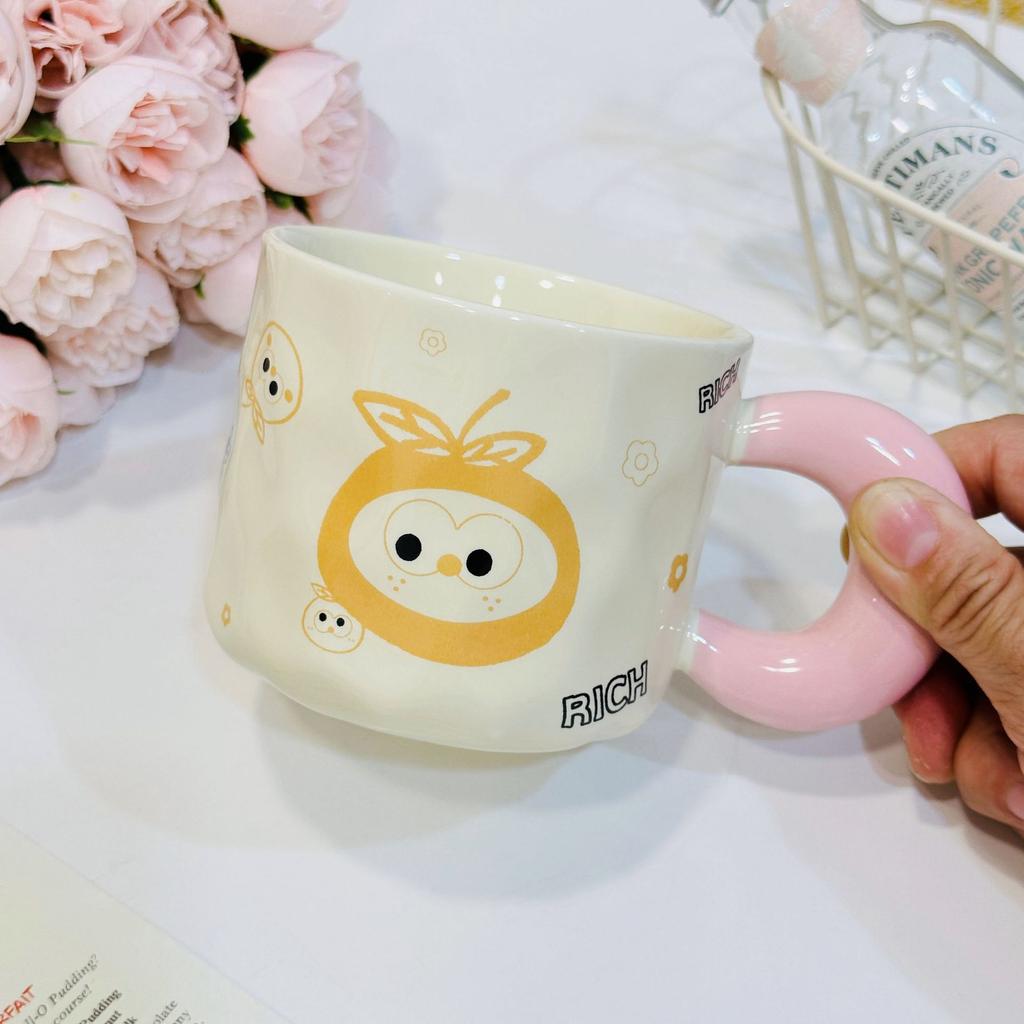 Small Gift Mug Ceramic Small Gift Box Cup Household Water Cup Ceramic Cup Small Orange with Lid Spoon