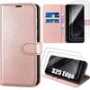 Protective Case - BOOLING - for Samsung Galaxy S25 Edge - Shockproof Leather Effect - Pink - 2 Tempered Glass