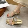Crystal Women Slippers Luxury Sandals Square Toe High Heels Shoes Woman 2025 Trend Summer Party Pumps Elegant Sandalias De Mujer