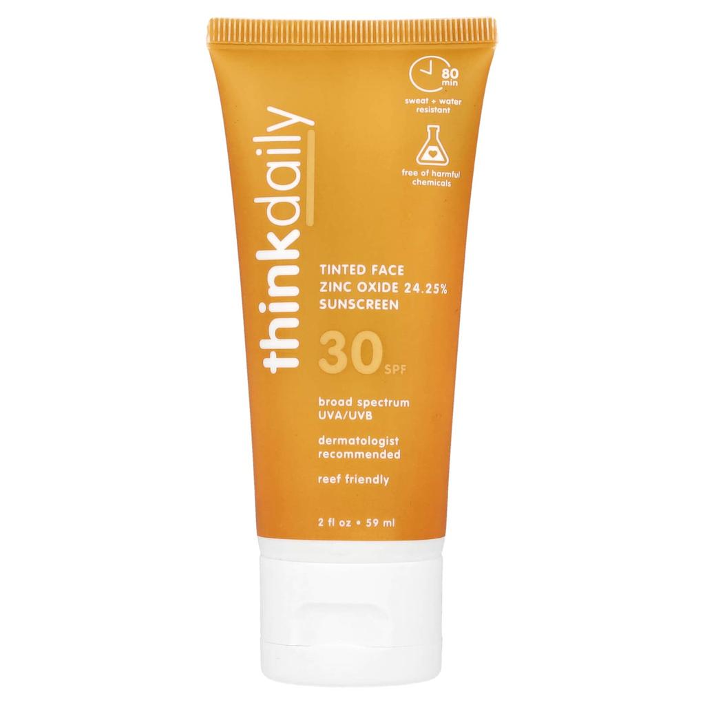 think Think Daily, Tinted Face Zinc Oxide Sunscreen, SPF 30, 59ml (2fl Oz)
