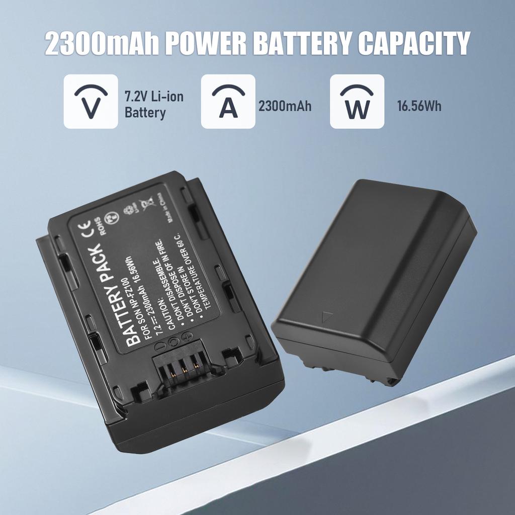 Camera NP-FZ100 Battery & Charger Kit with 2-slot Battery Charger + 2pcs NP-FZ100 Batteries 7.2V