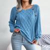 Women's Fashion Casual Solid Color Square Neck Button Cable Knit Pullover Sweater