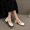 Chunky Heel Shoes Female Spring High-heeled Single Shoes Retro Square Head One Word Buckle Mary Jane Female Shoes