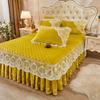3pcs of Thickened Autumn and Winter Lace Bed Skirt, Crystal Velvet Bed Skirt Lace Bed Cover, Soft and Comfortable, Bedroom and Guest Room Bedding