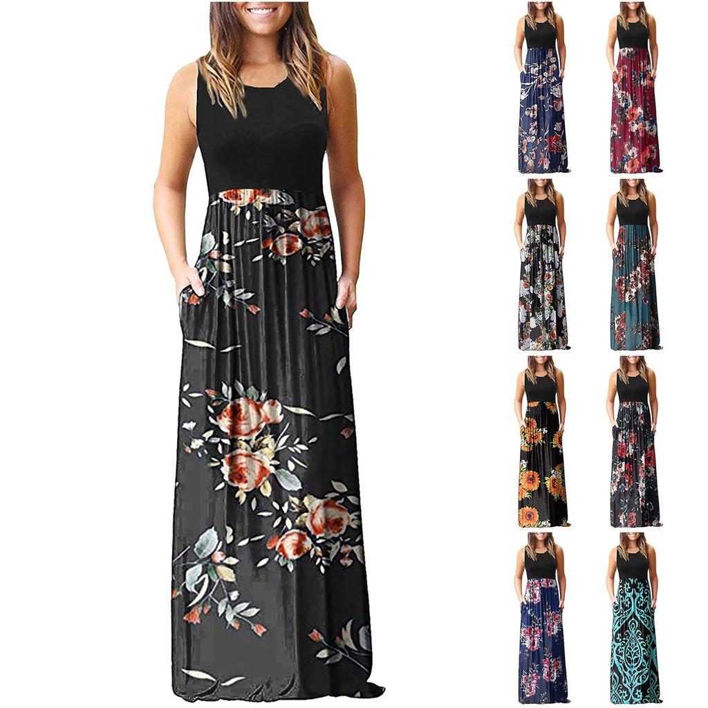 Women's Summer And Spring European And American Printing Pocket Drees