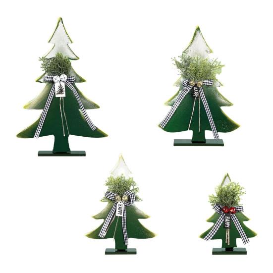 Wooden Christmas Tree Decor 5-10 Inch Farmhouse Table Centerpiece with Bell Ornaments Rustic Holiday Display for Mantel And Dining Table