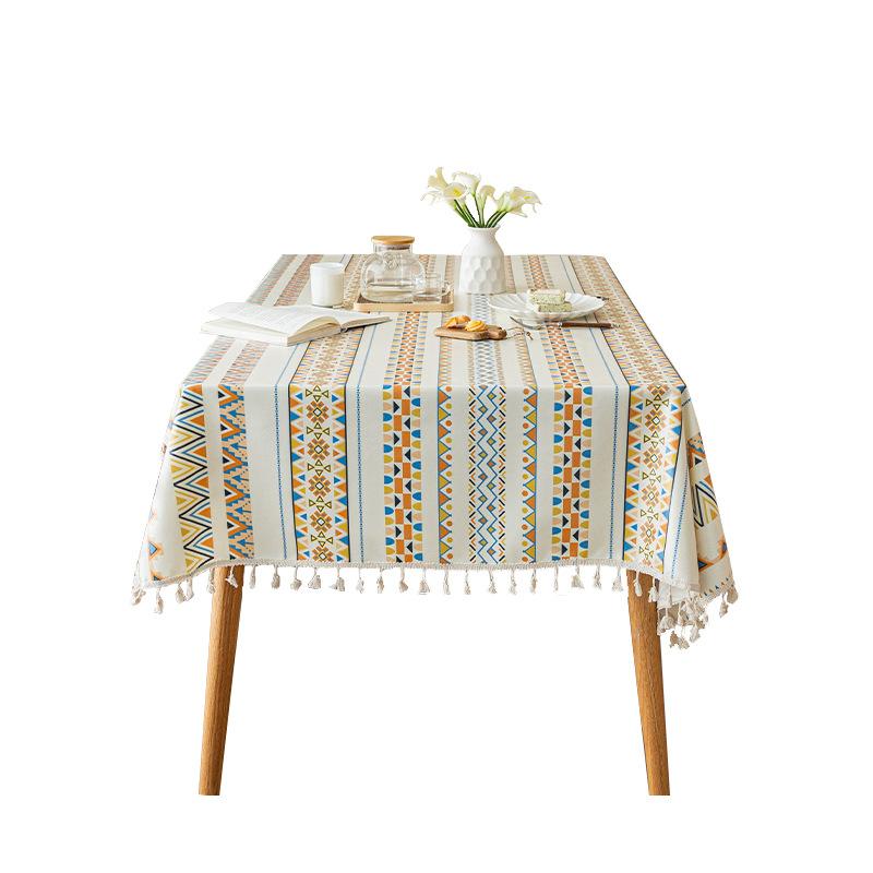 Cotton Linen Rectangle Tablecloth Boho Tassel Farmhouse Tablecloth Wrinkle Free Indoor Outdoor Table Cover for Party, Picnic, Kitchen Dining Room