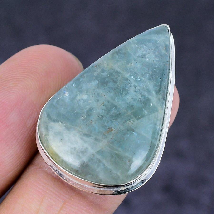 Natural Aquamarine Gemstone 925 Sterling Silver Jewelry Ring Size 7.5 Q9D67