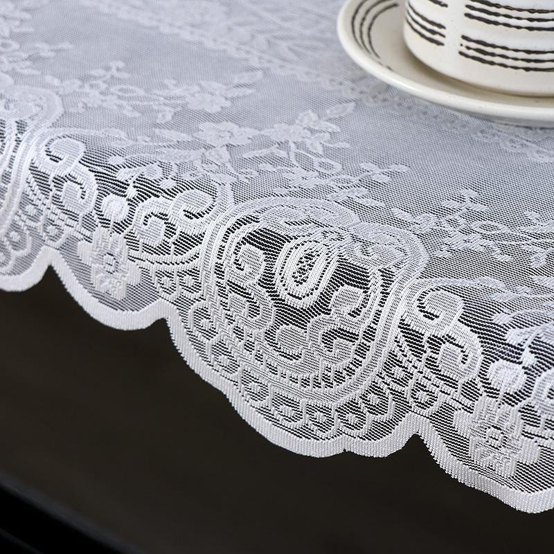 Elegant White Lace Table Runner with Floral Embroidery Tablecloth for Dresser, Kitchen, Wedding Banquet, Coffee Table, Fireplace, Dining