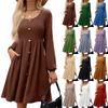 Women's Fashion Round Neck Casual Slim Solid Waist Long Sleeve Dresses