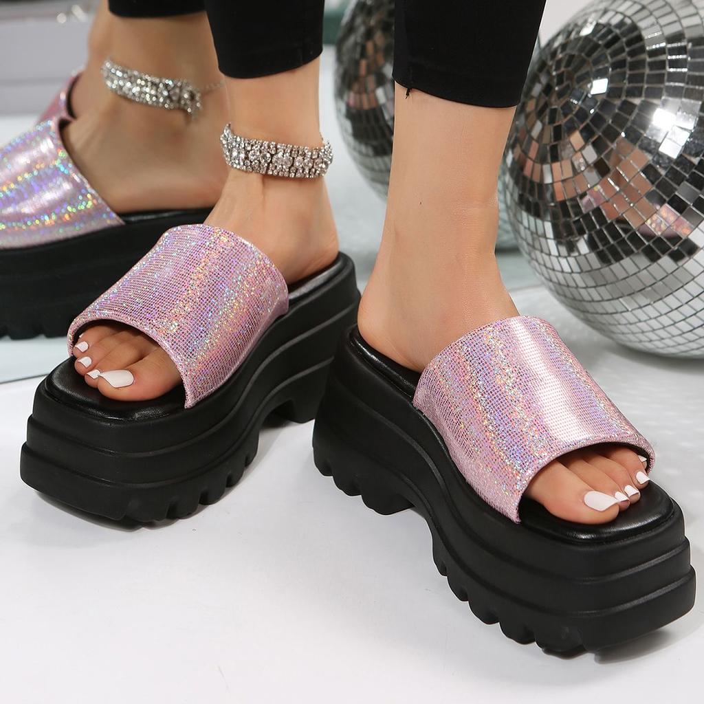 Thick Bottom Slippers Women Fashion Comfortable Open Toe Slope Heel Sandal Slippers Women Muffin Bottom Lightweight High Heeled Large Size Slippers