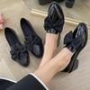 Women's Loafers Bow Decor Pointed Toe High Heels Shoes for Women Patent Faux Leather Daily Casual Shoes