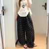 Polka Dot Linen Pants Children's Summer Thin High Waist Drape Loose Bf Lazy Wind White Ice Silk Wide-leg Pants