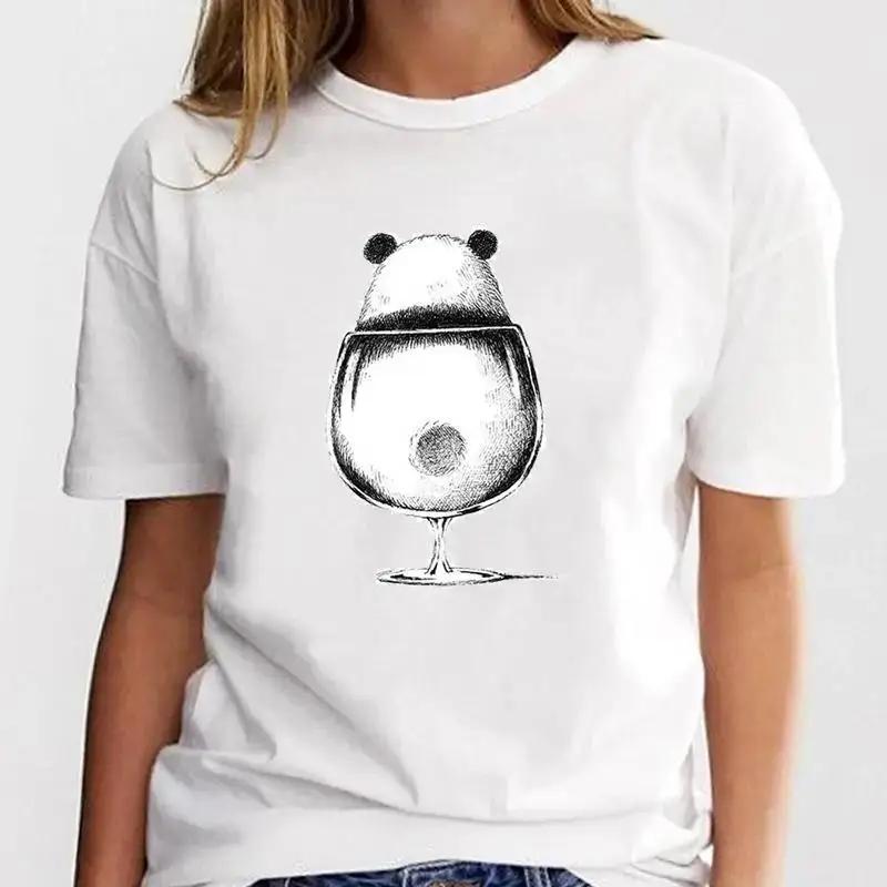 Panda Lovely Print Women T-shirt Cute Cartoon Graphic Print Short Sleeve T Shirt Female Fashion Casual Unisex Clothes Top