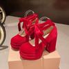 Fashion Platform Women Mary Jane Shoes Fashion Elegant Cross Strap Thick Heeled Shoes Spring Ladies College Style Suede Dress Pumps