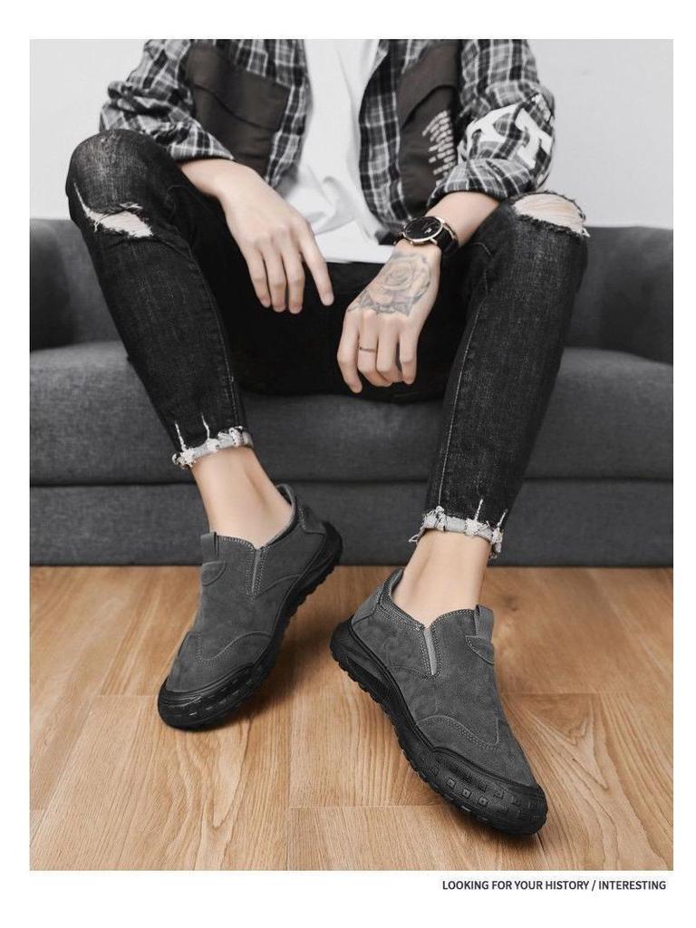 Men's Retro Waterproof Slip-On Work Shoes - Non-Slip, Wear-Resistant Low-Top for Autumn and Winter