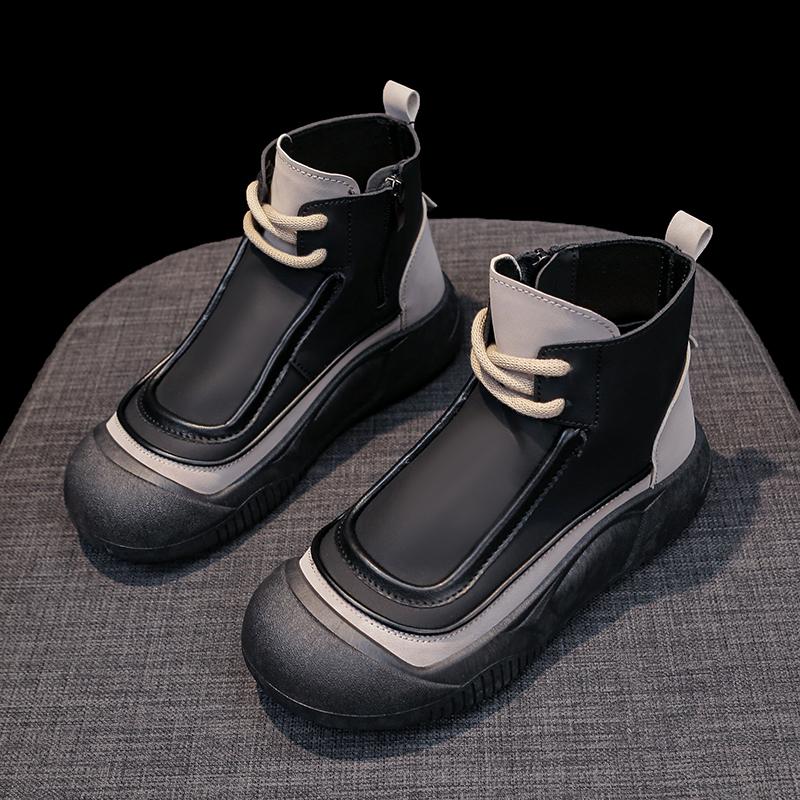 TUINANLE Women High Tops Shoes Spring Zipper Casual Anti Slip Flat Sneakers Girl's Ankle Boots