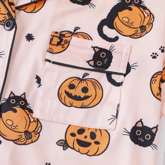 Halloween Pajama Sets for Women Button Down Short Sleeve 2 Piece Sleepwear Pumpkin Print Shirts And Shorts Pjs Lounge Set