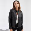 Ladies Autumn Winter Stand Collar Long Sleeve Slim Leather Pu Jacket S-3XL